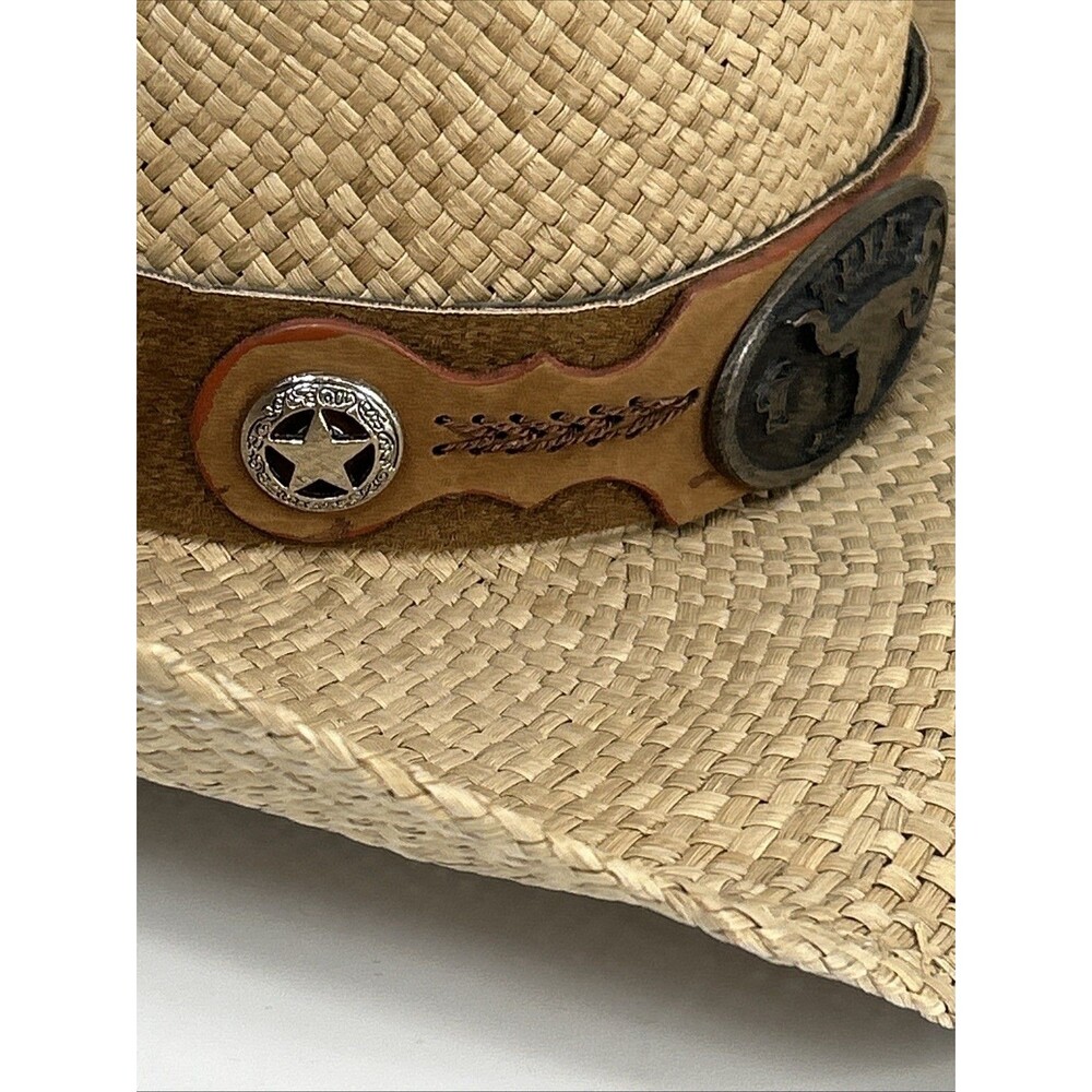 Bullhide Straw Leather Cowgirl Cowboy Hat Texas Longhorn Star Western Rodeo - Picture 7 of 13